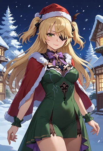 genshin impact,fischl_(genshin_impact),Christmas,dress  - AI generated anime art