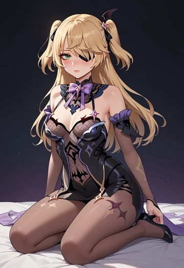 genshin impact,fischl_(genshin_impact),bodysuit,mesh,high-waisted skirt  - AI generated anime art