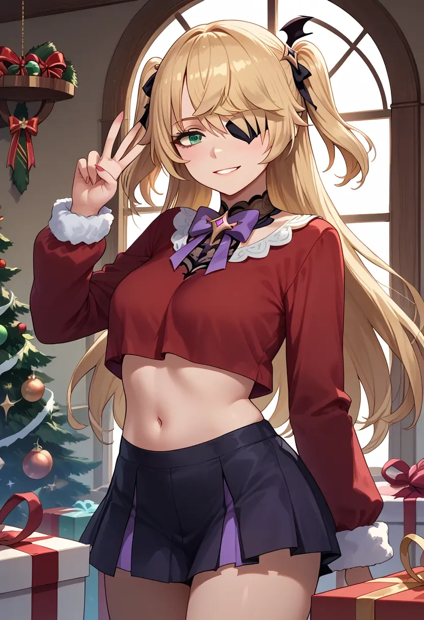 genshin impact,fischl_(genshin_impact),Christmas,skirt  - 