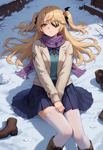 genshin impact,fischl_(genshin_impact),winter,student uniform,puffer jacket  - AI generated anime art