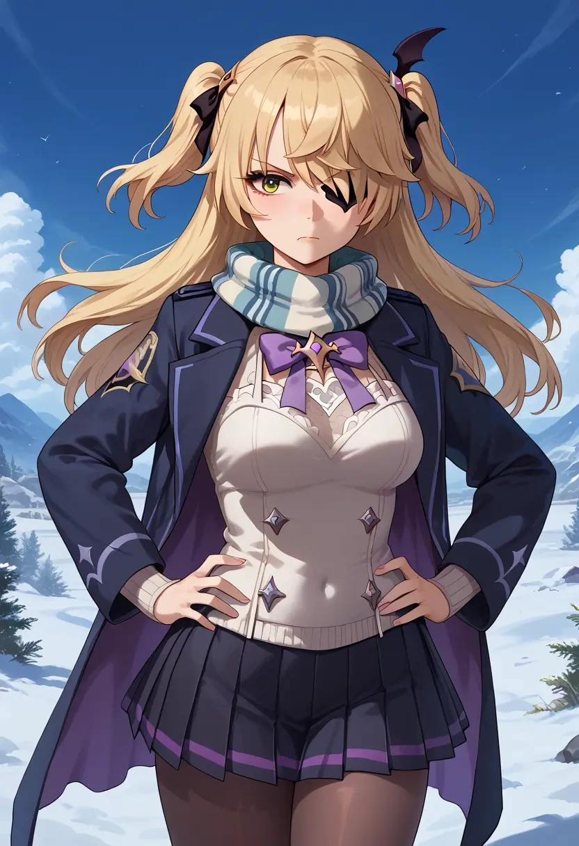 genshin impact,fischl_(genshin_impact),winter,student uniform,puffer coat  - 