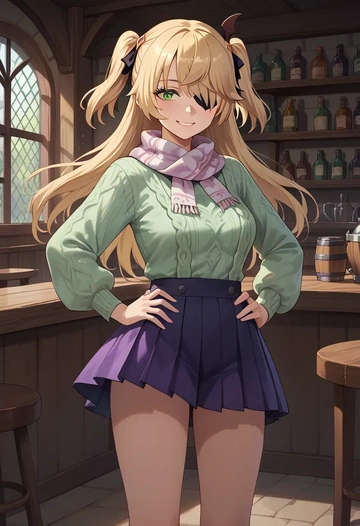 genshin impact,fischl_(genshin_impact),spring,student uniform,knit sweater  - AI generated anime art