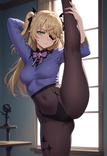 genshin impact,fischl_(genshin_impact),yoga, standing split,sexy,  - AI generated anime art