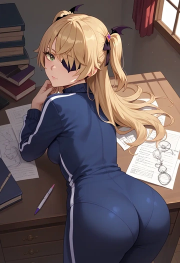 genshin impact,fischl_(genshin_impact),track suit,back, ass  - AI generated anime art