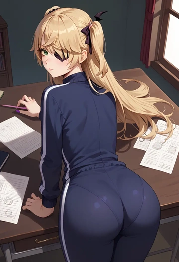 genshin impact,fischl_(genshin_impact),track suit,back, ass  - AI generated anime art