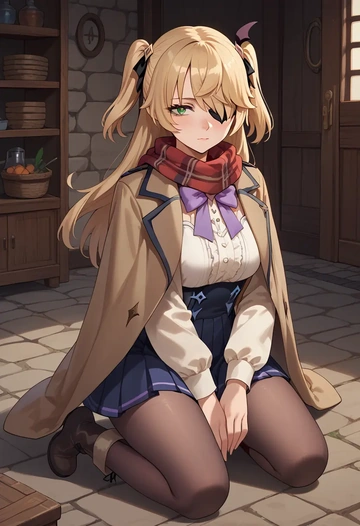 genshin impact,fischl_(genshin_impact),winter,student uniform,fur-trimmed coat  - AI generated anime art