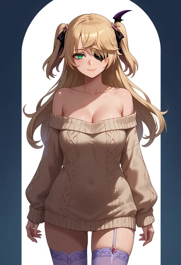 genshin impact,fischl_(genshin_impact),off-shoulder,sweater  - AI generated anime art