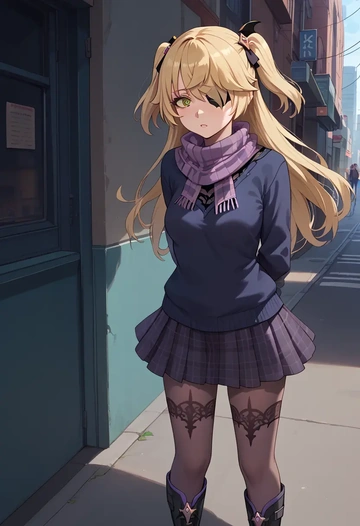 genshin impact,fischl_(genshin_impact),winter,student uniform,fur-lined parka  - AI generated anime art