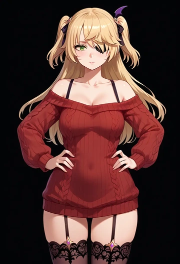 genshin impact,fischl_(genshin_impact),off-shoulder,sweater  - AI generated anime art