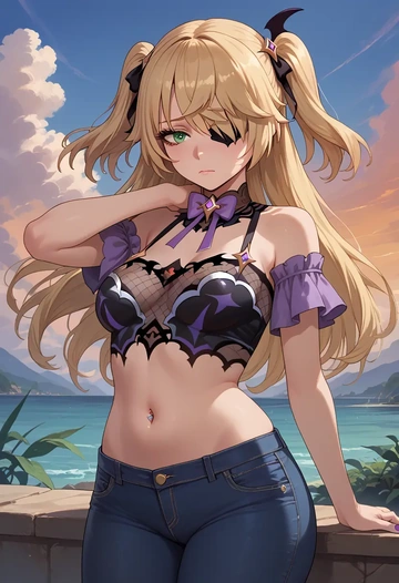 genshin impact,fischl_(genshin_impact),crop top  - AI generated anime art