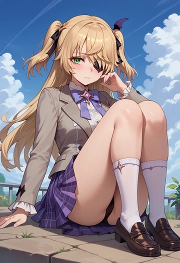 genshin impact,fischl_(genshin_impact),spring,student uniform,blazer  - AI generated anime art