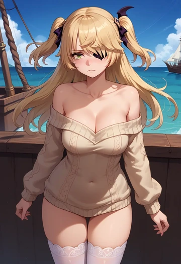 genshin impact,fischl_(genshin_impact),off-shoulder,sweater  - AI generated anime art