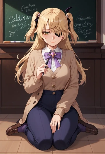 genshin impact,fischl_(genshin_impact),teacher, sweater  - AI generated anime art