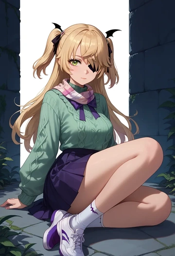 genshin impact,fischl_(genshin_impact),spring,student uniform,knit sweater  - AI generated anime art