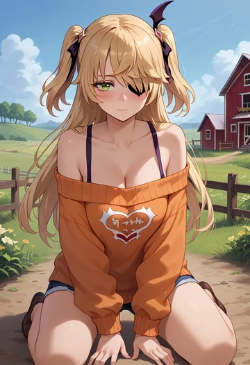 genshin impact,fischl_(genshin_impact),orange,sweater  - AI generated anime art