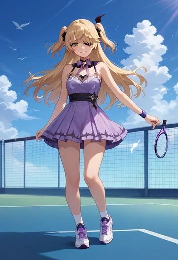 genshin impact,fischl_(genshin_impact),tennis skirt  - AI generated anime art