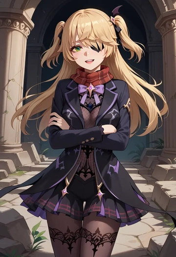 genshin impact,fischl_(genshin_impact),winter,student uniform,fur-collared jacket  - AI generated anime art