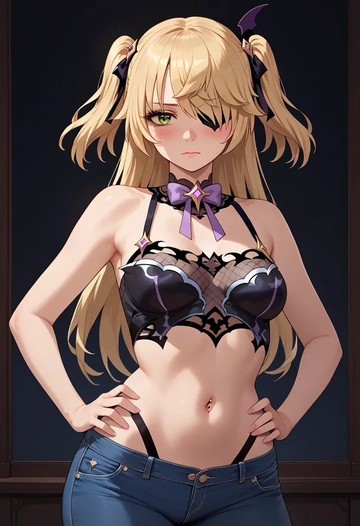 genshin impact,fischl_(genshin_impact),crop top  - AI generated anime art