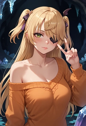 genshin impact,fischl_(genshin_impact),orange,sweater  - AI generated anime art