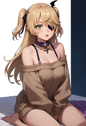 genshin impact,fischl_(genshin_impact),sweater,off-shoulder,collar  - AI generated anime art