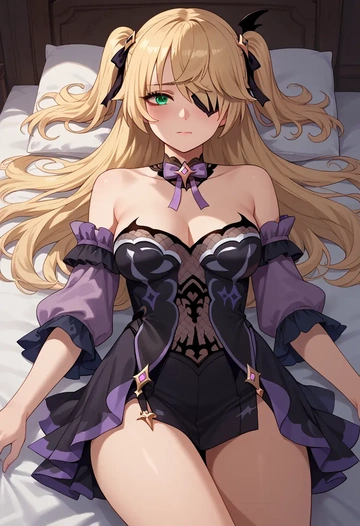 genshin impact,fischl_(genshin_impact),collar,oversized,Thigh garters  - AI generated anime art