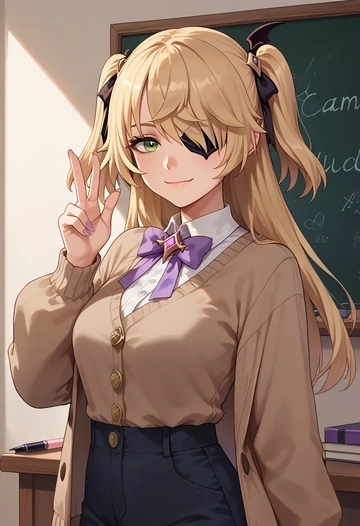 genshin impact,fischl_(genshin_impact),teacher, sweater  - AI generated anime art