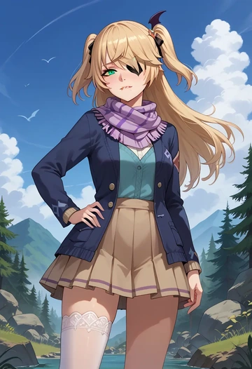 genshin impact,fischl_(genshin_impact),spring,student uniform,cardigan  - AI generated anime art