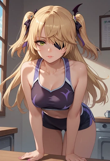 genshin impact,fischl_(genshin_impact),tankini top,board shorts  - AI generated anime art