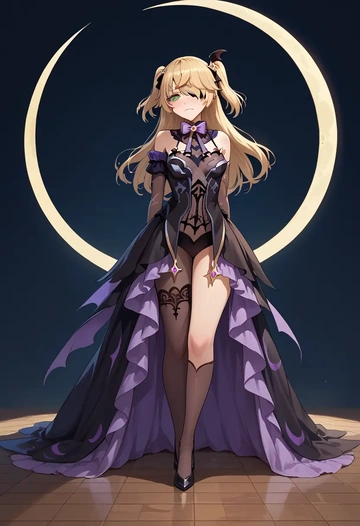 genshin impact,fischl_(genshin_impact),gothic priestess gown,high slit,embroidered veil  - AI generated anime art