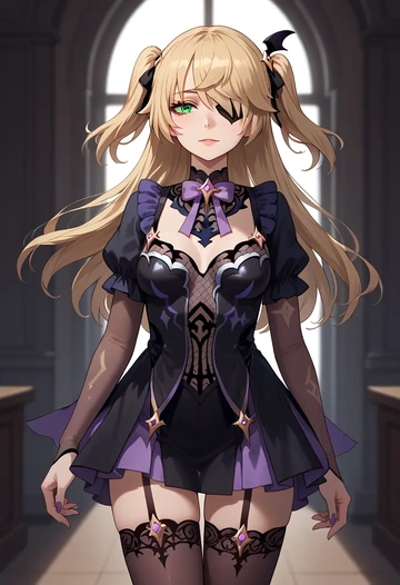 genshin impact,fischl,secretary,stockings,sexy, panties  - AI generated anime art