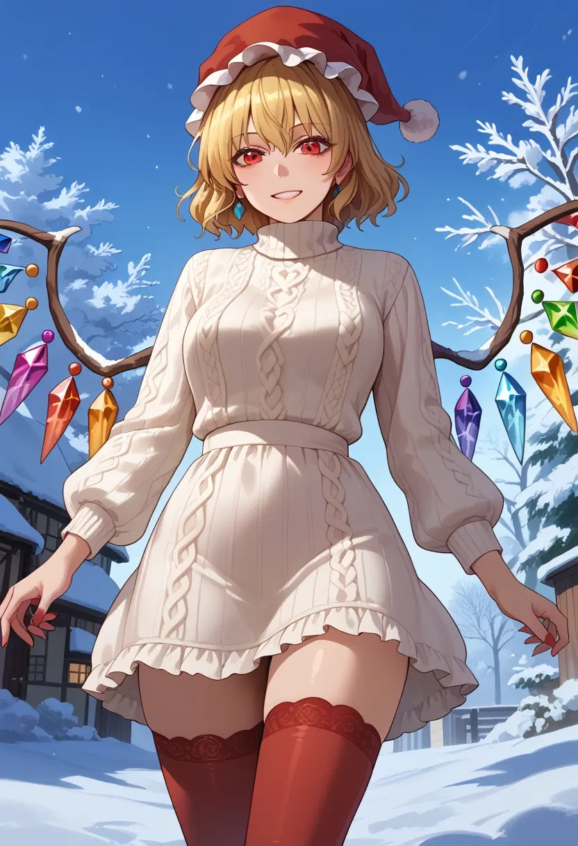 touhou,flandre_scarlet,Christmas,sweater dress,stockings  - 