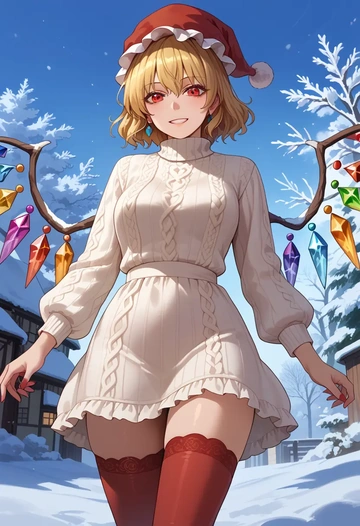 touhou,flandre_scarlet,Christmas,sweater dress,stockings  - AI generated anime art