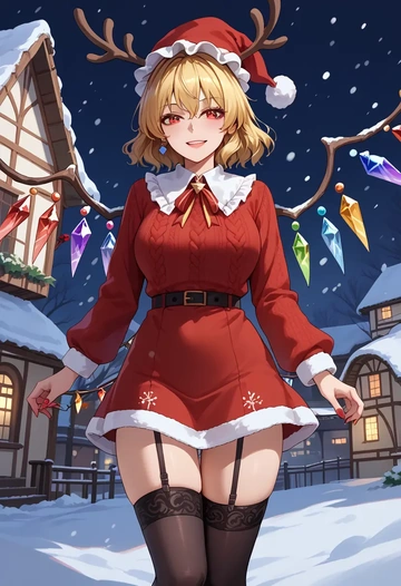 touhou,flandre_scarlet,sweater,stockings,Thigh garters  - AI generated anime art