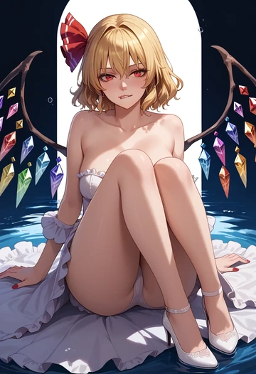 touhou,flandre_scarlet,gown,strapless,mermaid silhouette  - AI generated anime art