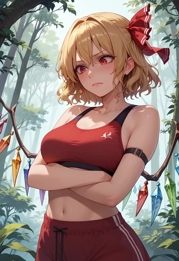 touhou,flandre_scarlet,sports bra,wide-leg joggers  - AI generated anime art