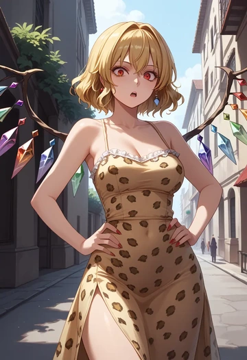 touhou,flandre_scarlet,leopard print,silk slip dress  - AI generated anime art