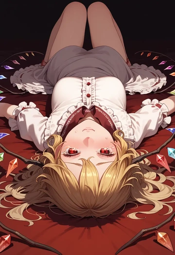 touhou,flandre_scarlet,haunted doll dress,lace gloves,ribbon choker  - AI generated anime art