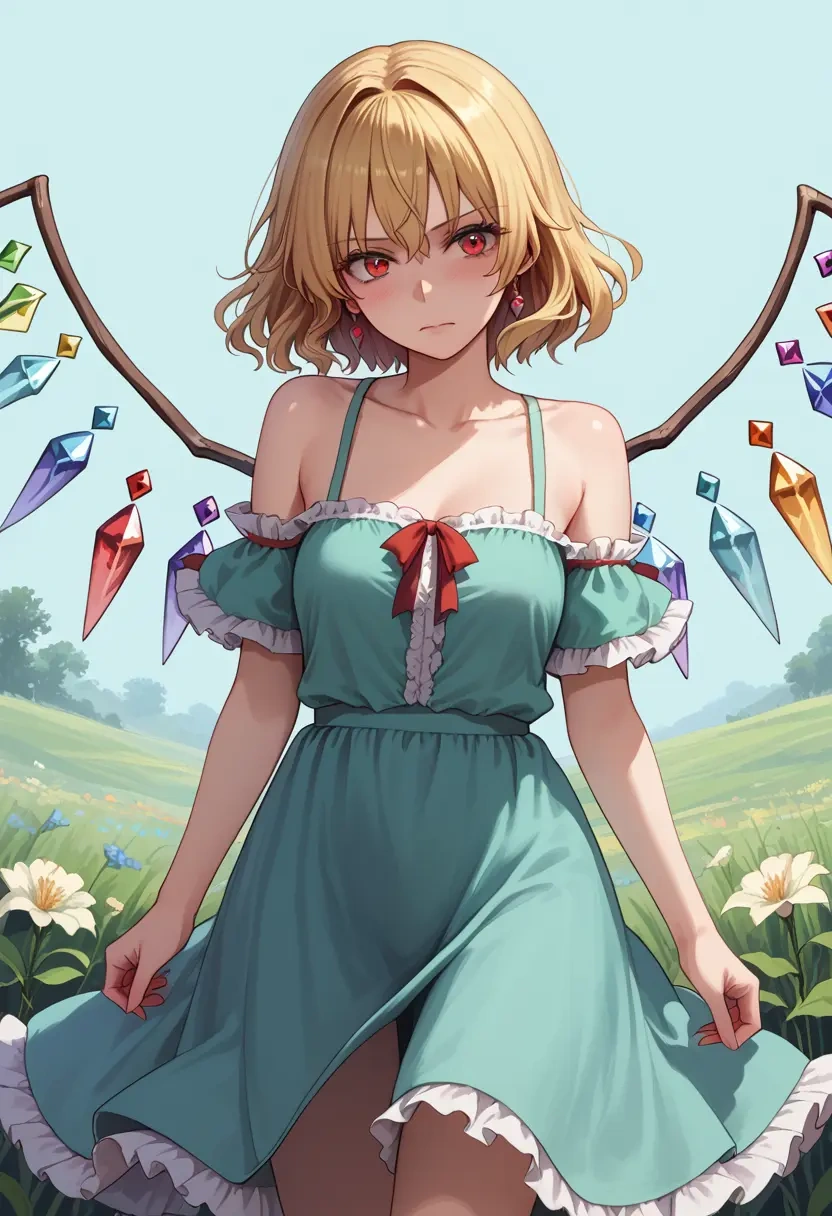 touhou,flandre_scarlet,silk slip dress,polka dots  - 