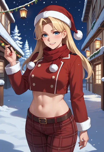 kantai_collection,fletcher_(kancolle),Christmas,plaid trousers  - AI generated anime art