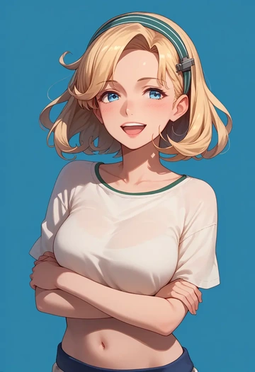 kantai_collection,fletcher_(kancolle),crop top,loose joggers,headset  - AI generated anime art