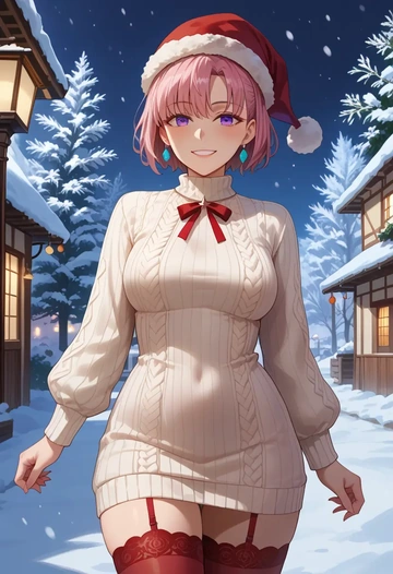 fate_(series),fou_(fate),Christmas,sweater dress,stockings  - AI generated anime art