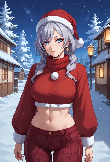 honkai_(series),fu_hua,Christmas,plaid trousers  - AI generated anime art