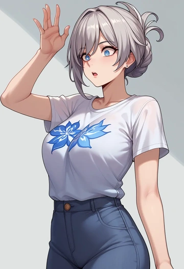 honkai_(series),fu_hua,pop art shirt,dolphin shorts  - AI generated anime art