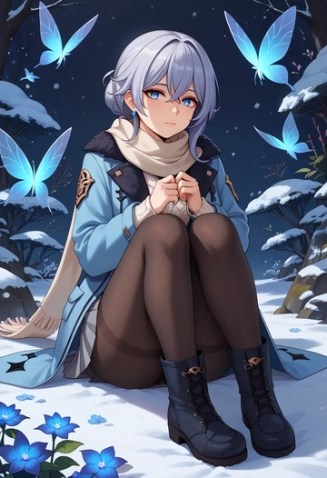 honkai_(series),fu_hua,winter,student uniform,puffer coat  - AI generated anime art