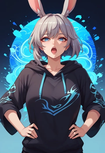 honkai_(series),fu_hua,oversized graphic hoodie,thigh-high socks,shorts  - AI generated anime art