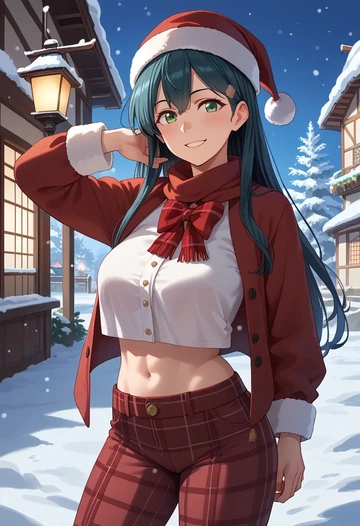 kantai_collection,fubuki_(kancolle),Christmas,plaid trousers  - AI generated anime art