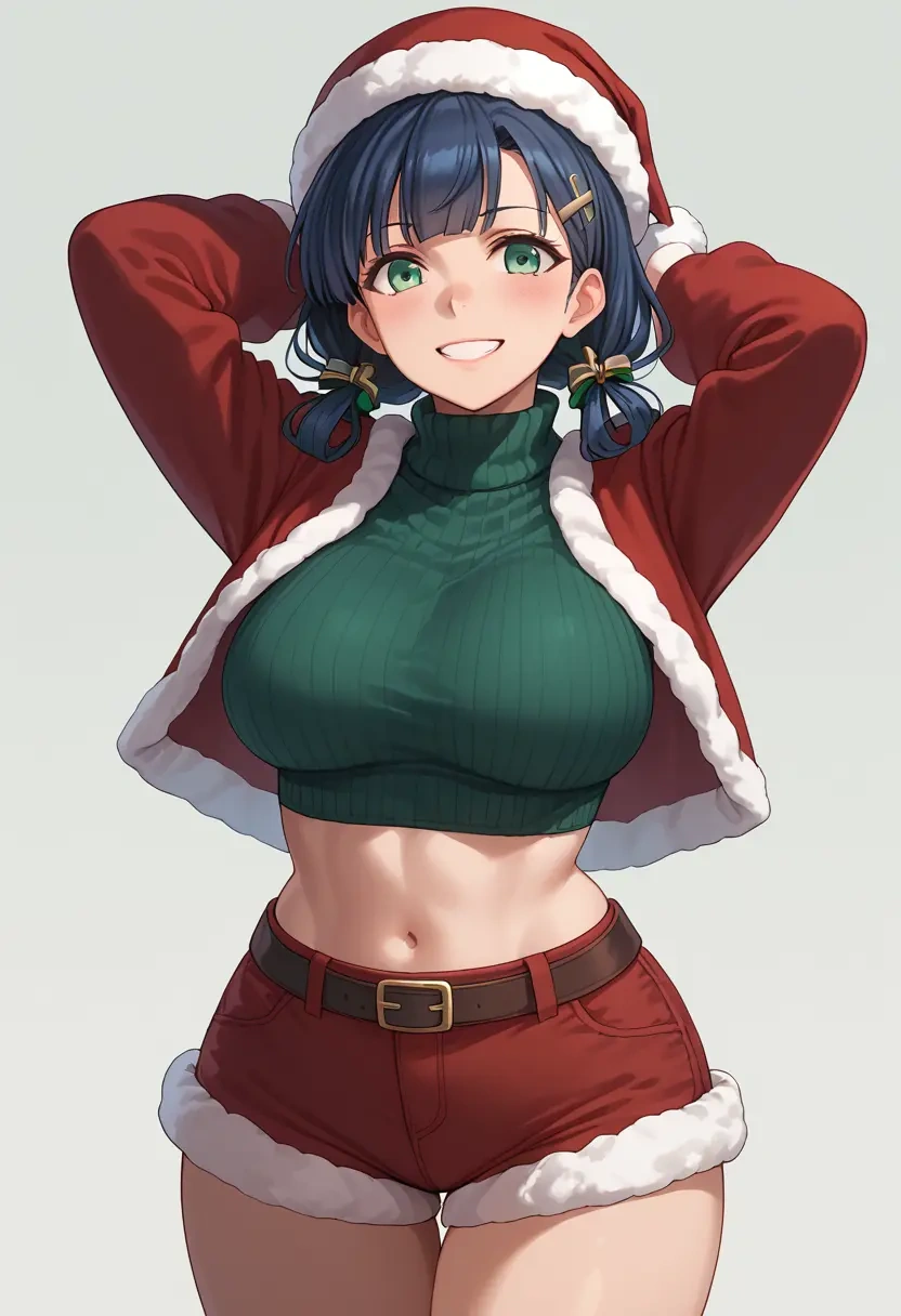 kantai_collection,fubuki_(kancolle),Christmas,red velvet shorts,turtleneck sweater  - 