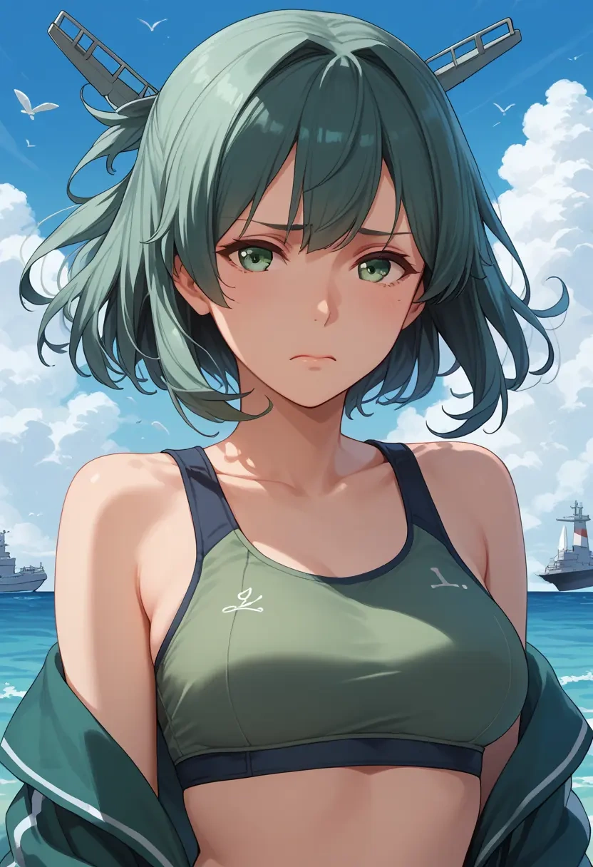 kantai_collection,fubuki_(kancolle),sports bra,high-waisted leggings  - 