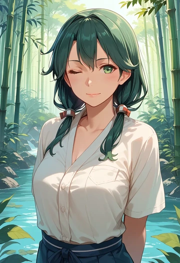 kantai_collection,fubuki_(kancolle),tie-dye shirt,dolphin shorts  - AI generated anime art