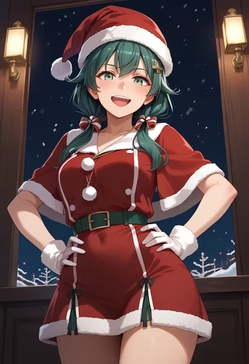 kantai_collection,fubuki_(kancolle),Christmas,red velvet dress  - AI generated anime art